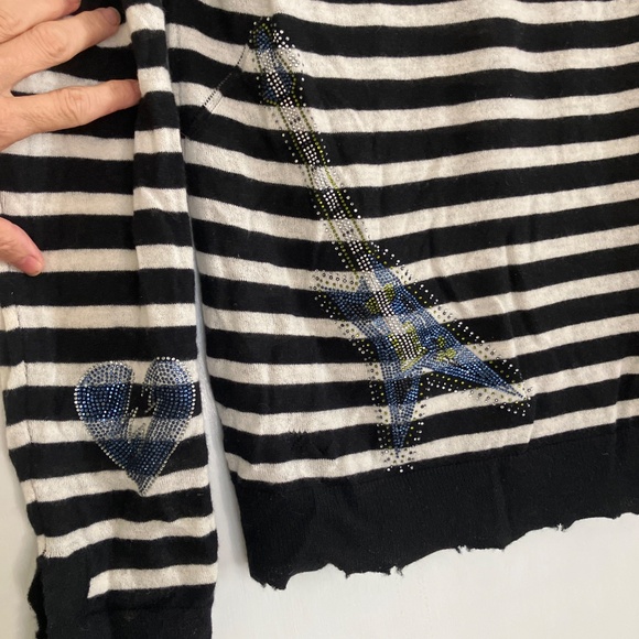 Zadig and Voltaire cashmere Striped Button-rhinestone detail  Sweater. - Picture 3 of 7